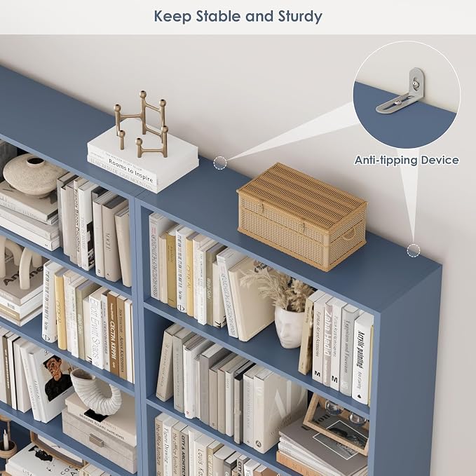 FOTOSOK 6-Tier Open Bookcase and Bookshelf, Freestanding Display Storage Shelves Tall Bookcase for Bedroom, Living Room and Office,Blue Set of 2