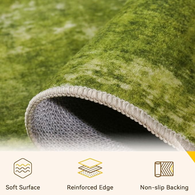 RELEANY Washable Area Rugs 5'x7' Non-Slip Modern Abstract Soft for Living Room Entryway Bedroom Kitchen, Print Pattern, Grass Green