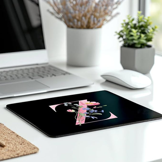 Mouse Pad Pinks Flowers Initial Letters Mousepad Desktop Laptop Computer Accessories Home Office Gaming Work Desk Computer Non-Slip Rubber Monogram Floral Alphabet A-Z mousepad (Z)