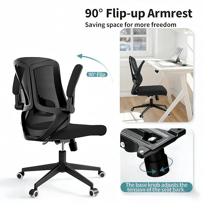 Ergonomic Office Chair - 350LB Comfy Desk Chairs with Lumbar Back Support, Mesh Computer Chairs with Wheels and Arms for Home Office, Study (Black-Without Headrest)