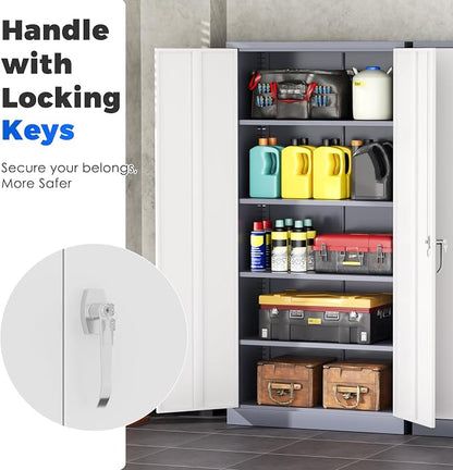 INTERGREAT Metal Garage Storage Cabinet with Lock, 72" Storage Cabinet with Locking Doors and 4 Adjustable Shelves, Lockable Steel Tool Cabinet for Home Office, School, Double Grey