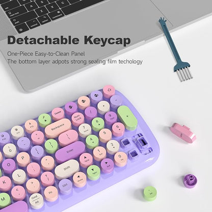 MOFII Wireless Keyboard and Mouse Combo, Full-Size Retro Typewriter-Style Wireless Keyboard with Optical Mouse for Computer/Laptop/Windows/Mac (Purple)