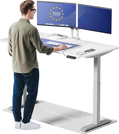 Desktronic HomeOne Standing Desk 60x30 — Ergonomic Sit Stand Home Office Desk, Made in Europe, Electric Dual Motor Height Adjustable, USB & USB-C Charging, Wobble-Free, Touchscreen, 3 Memory Presets