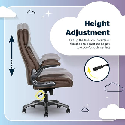 Serta Torrington Big & Tall Office Chair, with Flip-Up Padded Armrests, Ultra-Comfortable ComfortCoils Seat Cushion Technology, Modern Executive Premium PU Desk Chair, Dark Brown