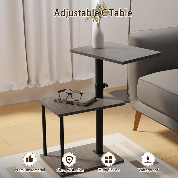 Faesun Swivel Side Table for Couch Arm, Height Adjustable C Table for Recliner or Bed, Tv Trays with Storage Shelf for Small Spaces- Small Nightstand Table for Living Room, Bedroom