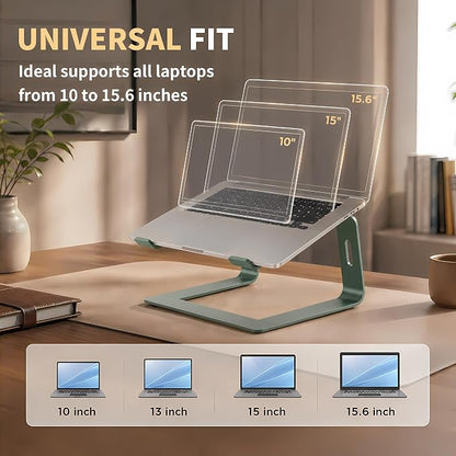 Orionstar Ergonomic Laptop Stand, Premium 5mm Aluminum Riser for 10-15.6 Inch Notebook Computer, Tool-Free Detachable Elevator Holder for Desk Office, Sturdy Riser for Eye-Level Neck Relief, Green