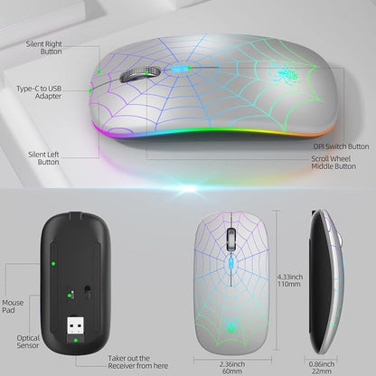 MMK for Wireless Mouse, Led Mouse Portable Mobile Optical Cordless Mouse with USB and Type C Receiver, 3 Adjustable DPI Wireless Computer Mouse for Mac Book, Laptop, Desktop, Windows, PC - Silver