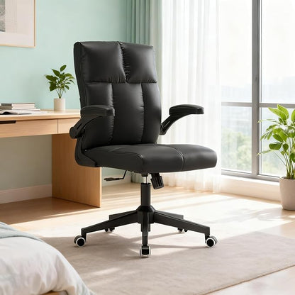 balmstar Leather Office Chair Computer Desk Chair, 360° Swivel Rolling Wheels, Adjustable Tilt Angle 90°-135° with Lumbar Support Executive Chair for Home Office with 350LBS Capacity（Black）