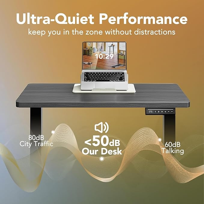 HUANUO Electric Standing Desk, 71" x 30" Height Adjustable Desk, 4 Memory Height Settings, Sit to Stand Up Desk for Home Office, with Headphone Hook, Cable Manager, Walnut