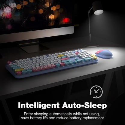 Dilter Wireless Keyboard and Mouse Combo, Full-Sized Typewriter Keyboards, Cute Cat Shaped Wireless Mouse, USB Plug and Play for Windows, Computer, PC, Laptop, Desktop (Blue Colorful)