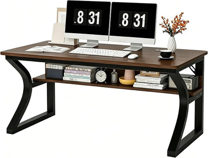 47 X 23.6'' Computer Desk, Home Office Desks w/Shelf Storage, Computer Desk w/Metal Frame, Cable Management, Study Student Desk Writing Work Table Deeper & Thicker Desktop for Home Bedroom