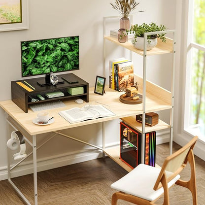 Simpple Trending Monitor Stand Riser, 2 Tier Wood Office Desk Storage Organizer for Laptop, Computer, Black