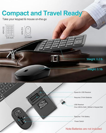 Lekvey Wireless Number Pad, Numeric Pad and Mouse Combo, Portable Slim 2.4GHz USB Wireless 10 Key Numpad Keypad for Laptop, Mac, Notebook, Desktop, PC Computer - Black