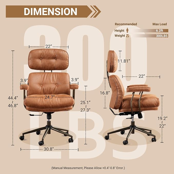Home Office Chair,Ergonomic Computer Chair with Lumbar Support Adjustable Height,Mid-Century Modern Office Chair with Rolling Swivel Chair for Home Office Game Study(Suede Leather Chair,Light Brown)