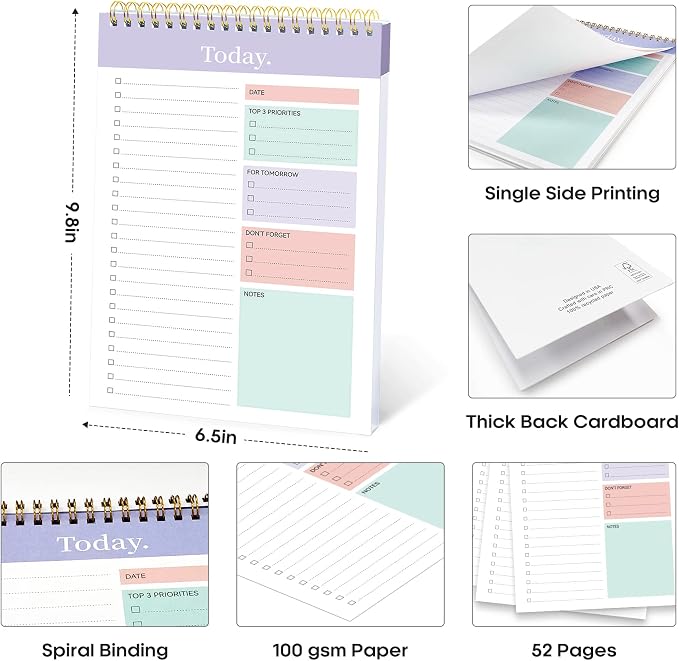 Taja To Do List Notepad - To Do List Notebook for Work with 52 Sheets, 9.8" x 6.5", Undated Daily Planner Perfect for Daily Tasks and Goal Setting, Notepad Suitable for Office, Home & School - Violet Dream