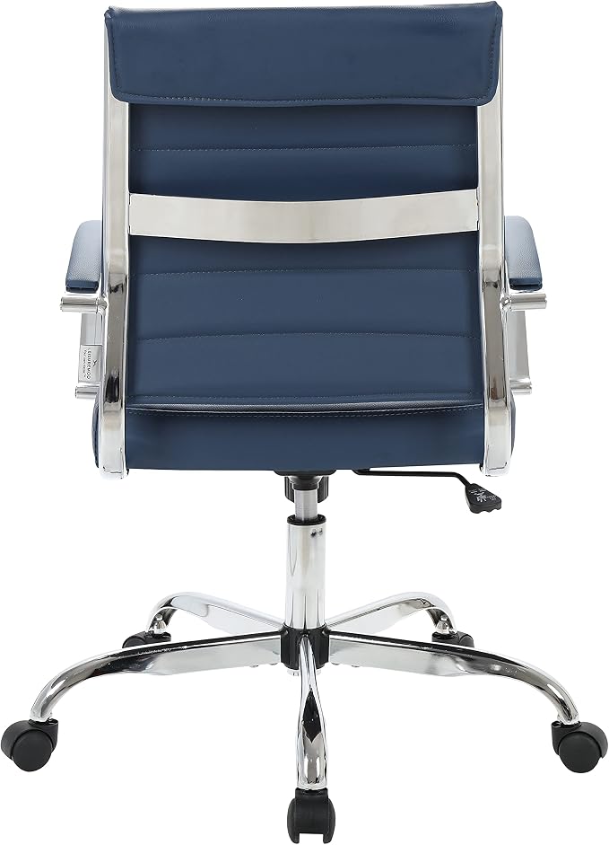 LeisureMod Benmar Leather Office Desk Chair, Mid-Back Ergonomic Swivel Chair with Lumbar Support, Adjustable Height, Tilt Lock, Cushioned Seat & Back, Home Office Task Chair (Navy Blue, Single)