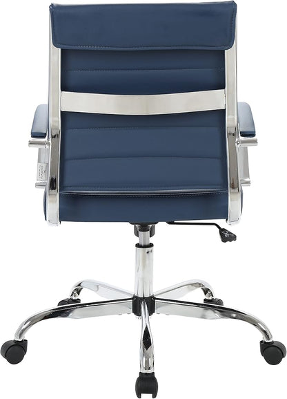 LeisureMod Benmar Leather Office Desk Chair, Mid-Back Ergonomic Swivel Chair with Lumbar Support, Adjustable Height, Tilt Lock, Cushioned Seat & Back, Home Office Task Chair (Navy Blue, Single)