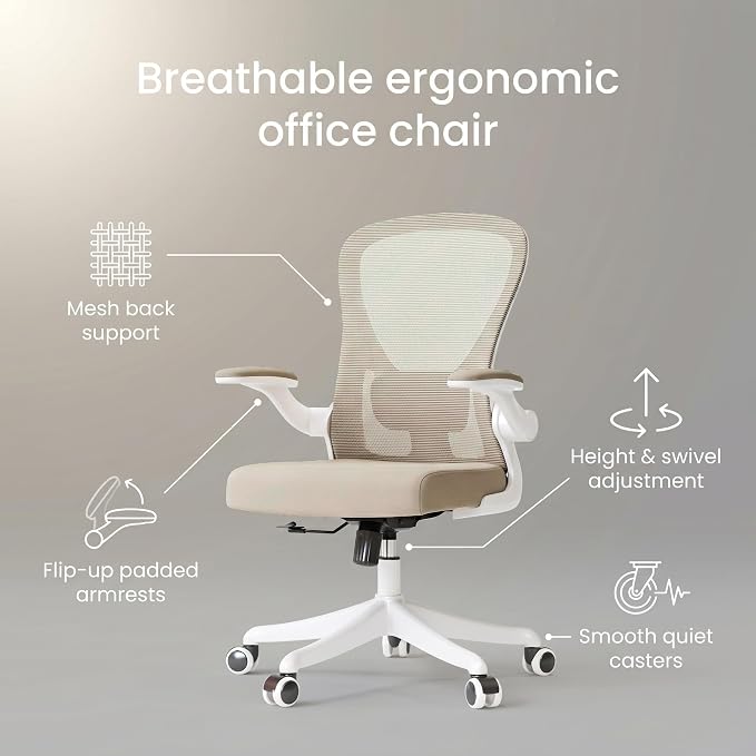 Ergonomic Office Chair with Adjustable Lumbar Support & Flip-Up Armrests - High Back Computer Desk Chair with Thickened Seat Cushion, Rolling Wheels for Home/Office Study Work