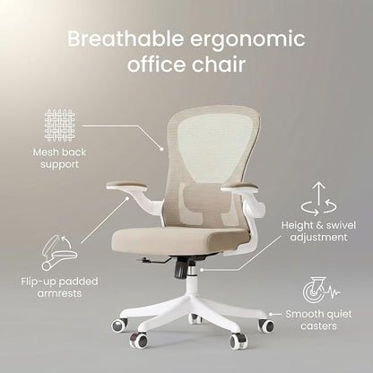 Ergonomic Office Chair with Adjustable Lumbar Support & Flip-Up Armrests - High Back Computer Desk Chair with Thickened Seat Cushion, Rolling Wheels for Home/Office Study Work