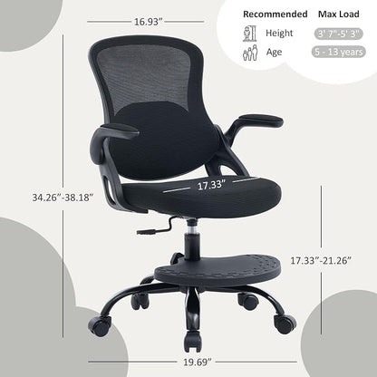 Kids Desk Chair,Ergonomic Study Chair with Adjustable Height,Swivel Mesh Desk Chair with Wheels,Home Office Chair for Children in Home Bedroom Black