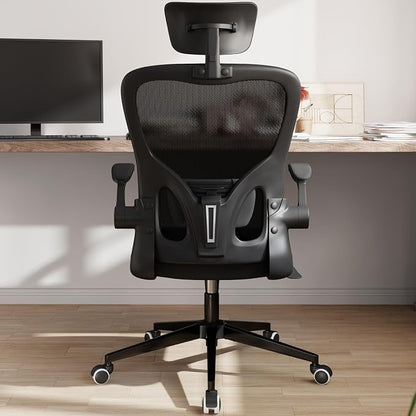 Monhey Office Chair Ergonomic Desk Chair with Lumbar Support&Headrest&Flip-up Arms Height Adjustable Rocking Swivel High Computer Chair Multi-Angle from 90° to 125° with 350LBS Capacity (03All Black)
