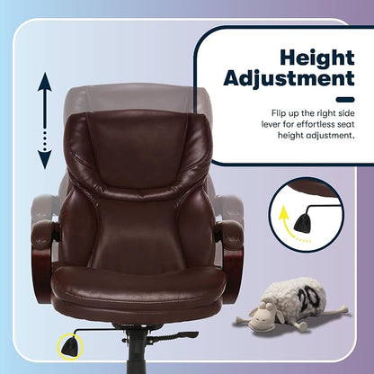 Serta Conway Big and Tall Executive Office Chair - Ergonomic Lumbar Support, Bonded Leather, Padded Armrests, High Back Computer Desk Chair, Chestnut Brown