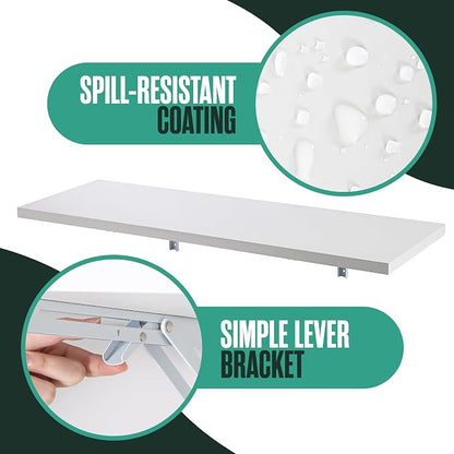 Houseables Wall Mounted Desk, Murphy Desk, Wall Mounted Folding Table, Laundry Folding Table, Fold Down Work Bench, Foldable Mount Station, Floating Bar, Hanging, Dining, Kitchen, Clothes, 48x16 White