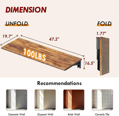 Need Fold Wall Mounted Table Folding Workbench Length 47.2" Width 20" Perfect Addition to Garage & Shed/Home Office/Laundry Room/Home Bar/Kitchen & Dining Room Rustic Brown AC15-12050FG-ND