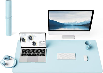 YSAGi Non-Slip Leather Desk Pad L Size, Waterproof Laptop Computer Desk Keyboard Mat, Table Protector Blotter Mat, Large Mouse Pad for Office/Work/Home/Decor(Sky Blue, 35.4" x 17")