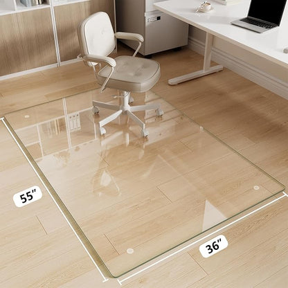 Glass Chair Mat 36" x 55" Heavy Duty Tempered Glass Office Chair Mat, Glass Floor Mat with Round Corner and Polished Edge for Smooth Glide, Office Chair Mat for Carpet, Hardwood Floor
