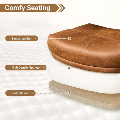 Ergonomic Home Office Chair, Mid-Century Faux Leather Home Office Desk Chairs with Wheels, Office Computer Chair with Rocking Swivel (Light Brown,Suede)