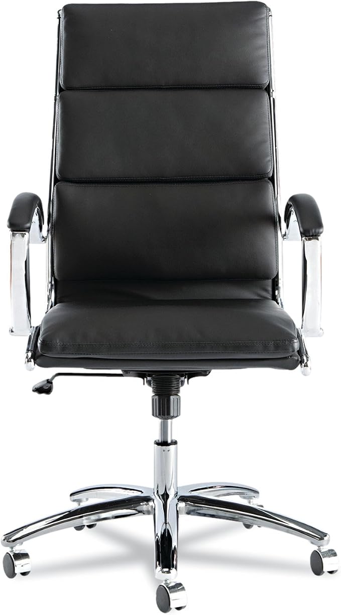 Alera Neratoli Series High-Back Swivel/Tilt Chair, Black Leather, Chrome Frame