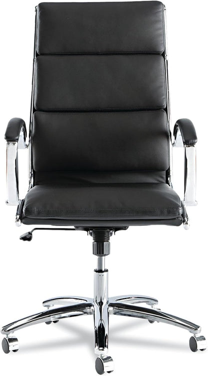Alera Neratoli Series High-Back Swivel/Tilt Chair, Black Leather, Chrome Frame