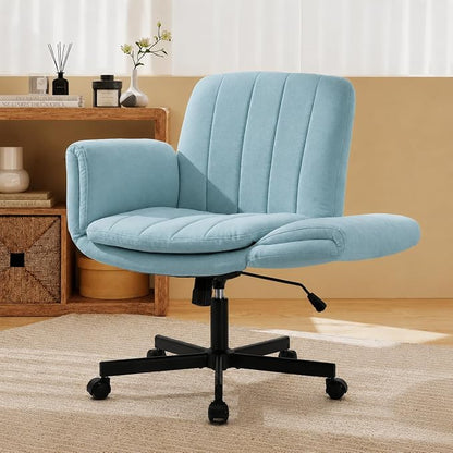 Criss Cross Office Chair with Wheels and Arms, Vanity Chair with Back, Comfy Swivel Cross Legged Office Chairs for Ultimate Comfort and Support, Unique Multifunctional Stylish Arms (Fabric Green)