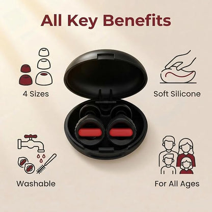 Ear Plugs for Noise Reduction – Reusable Silicone Earplugs with Filter Technology for Sleeping, Travel, Focus, Concerts & Motorcycling Ear Plug +8Tip (Black-red)