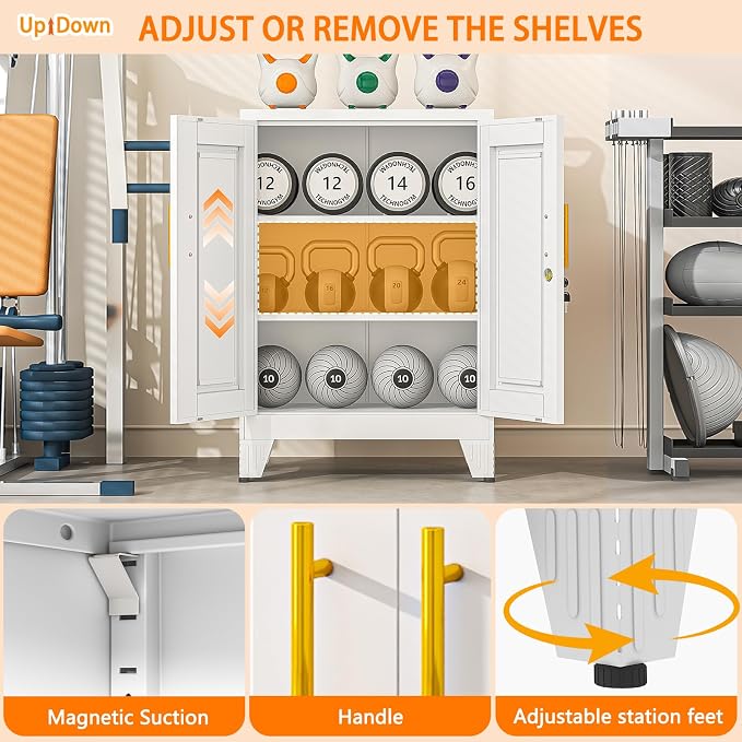 36 Inch Locking Storage Cabinet, 11.8" D x 23.6" W x 35.4" H, Metal Cabinet with 2 Adjustable Shelves, Heavy-Duty Steel Garage Storage Cabinet for Home, Office, Basement, White