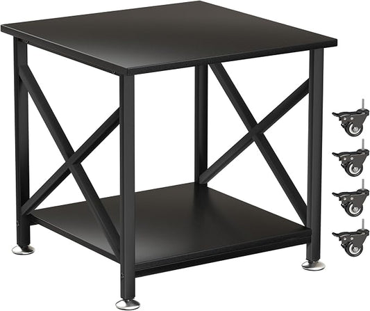 Printer Stand, 23.6 x 23.6 Inches Large Printer Stand with Storage Shelf, 2 Tier Printer Table for Home Office, Rolling Printer Cart with Industrial Wheels, Mini Fridge Stand Table, Black