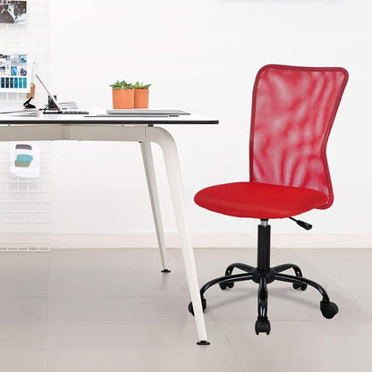 FDW Home Office Chair Mid Back Mesh Desk Chair Armless Computer Ergonomic Task Rolling Swivel Chair Back Support Adjustable Modern with Lumbar Support,Red
