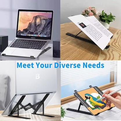 Leeboom Laptop Stand for Desk, Adjustable Foldable Aluminum Riser, Black | Supports most 10-15.6 inch laptops and tablets with adjustable height and angle for improved comfort