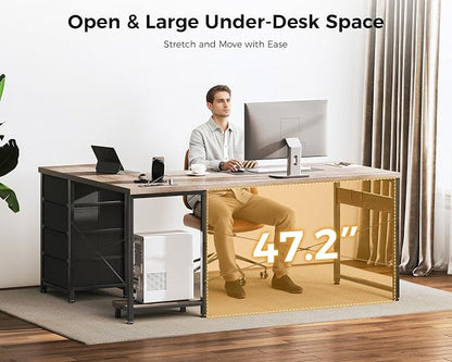 AODK L Shaped Gaming Desk with 4 Drawers, 61" Reversible Home Office Desks with Power Outlets, L Shaped Computer Desk with USB Charging Port and Host Stand, Corner Desk, Easy to Assemble, Grey