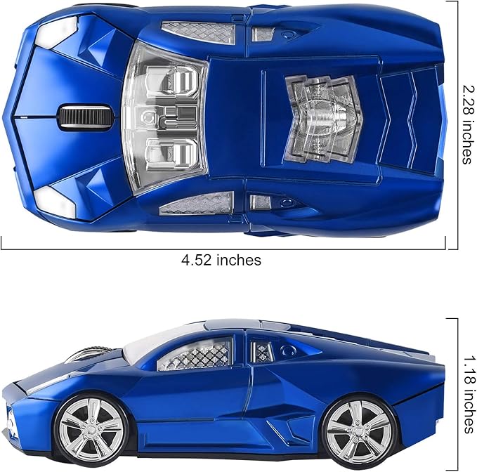 CHUYI Cool Sports Car Shaped Wireless Mouse 1600DPI Cordless Optical Mice with USB Receiver for Office School Home Travel, for PC Laptop Computer Gift (Blue-1 Pack)