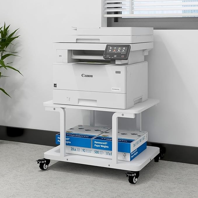 Natwind 2 Tier Laser Printer Stand,24''x20''x15'' Large Printer Table Copier Stand Under Desk,Heavy Duty Rolling Cart with Paper Storage Shelf,Printer Holder on Wheels for Home Office (White)