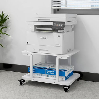 Natwind 2 Tier Laser Printer Stand,24''x20''x15'' Large Printer Table Copier Stand Under Desk,Heavy Duty Rolling Cart with Paper Storage Shelf,Printer Holder on Wheels for Home Office (White)