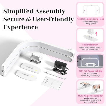 LIONVISON Half Moon Light for Nail Desk: 29" Larger Arch Nail Light for Nail Tech - Foldable Half Moon Nails Desk Lamp with Phone Holder for Home Salon - 3 Color Modes & 10 Brightness for Beginner