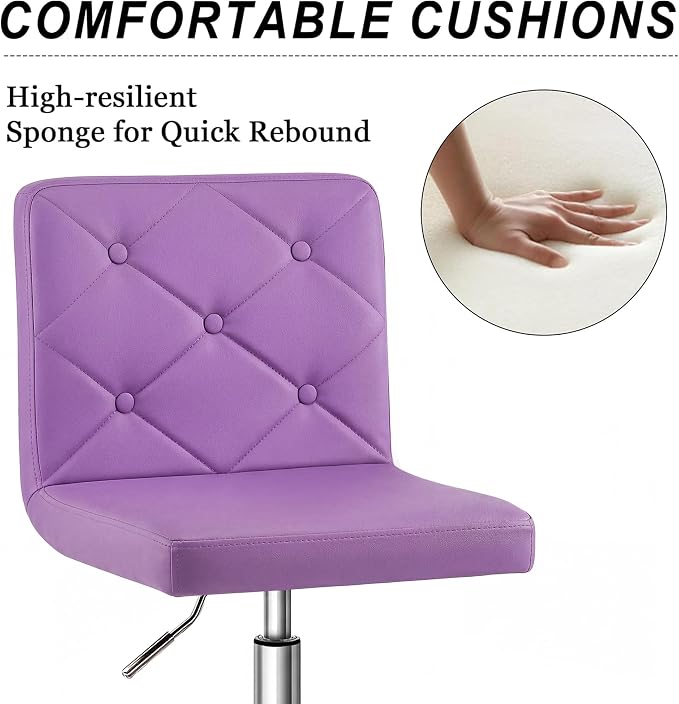 VECELO PU Leather Mid-Back Armless Vanity Chair Adjustable Height 360° Rolling Swivel for Home Office Work
