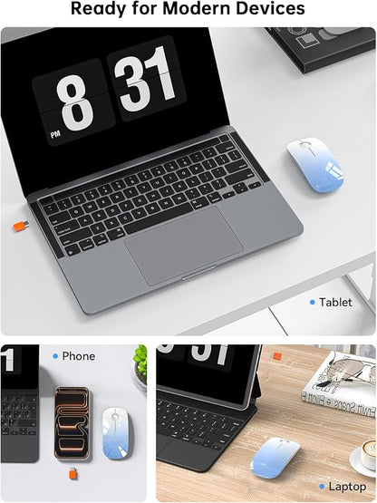 RAPIQUE USB C Wireless Mouse for MacBook, Sky Blue Gradient Slim Mouse, Silent Click, 800/1200/1600 DPI, AA Battery Powered, Type C Portable 2.4GHz Wireless Mouse for iPad, Laptop, Chromebook, Laptop
