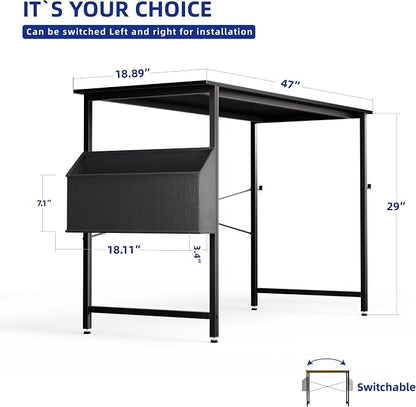 Pamray 47 Inch Computer Desk for Small Spaces with Storage Bag, Home Office Work Desk with Headphone Hook, Small Office Desk Study Writing Table