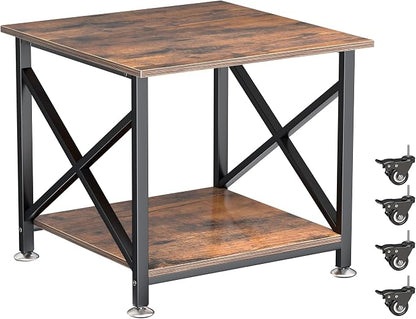 Printer Stand, 23.6 x 23.6 Inches Large Printer Stand with Storage Shelf, 2 Tier Printer Table for Home Office, Rolling Printer Cart with Industrial Wheels, Mini Fridge Stand Table, Vintage Brown