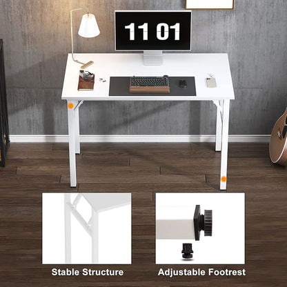Need 39.4 Inch Folding Desk for Small Spaces, Home Office Computer Desk with White Wood Top & Metal Frame, Foldable Writing Table for Study, Bedroom, Dorm Room & Student