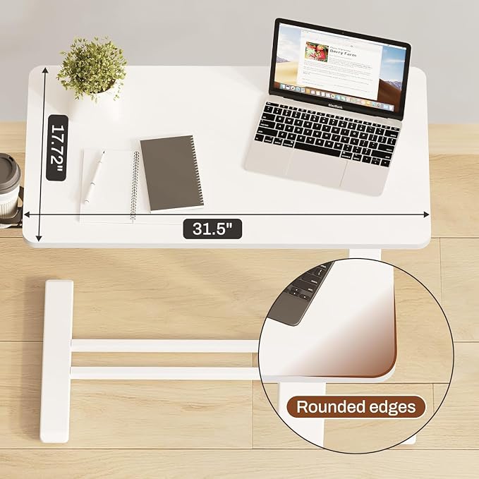 FLEXISPOT Mobile Standing Desk with Wheels Pneumatic Laptop Desk Rolling Computer Cart Movable Height Adjustable Small Sit Stand Desk Computer Workstations Home Use（27.6" W x 15.7" D,White）